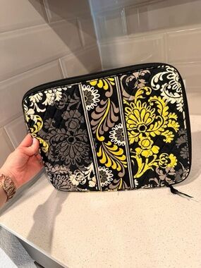 Quilted Floral Zip Pouch in Black, Yellow & Gray